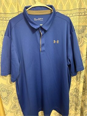 Under Armour Men's Blue Polo with Gold Logo Detail